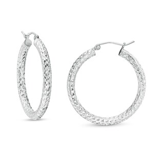 30.0mm Diamond-Cut Tube Hoop Earrings in Sterling Silver