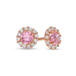 Child's Pink and White Cubic Zirconia Frame Stud Earrings in 10K Rose Gold