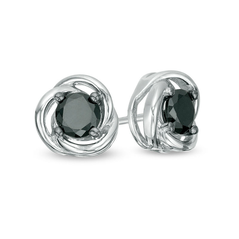 0.58 CT. T.W. Black Diamond Solitaire Open Swirl Frame Stud Earrings in 10K White Gold