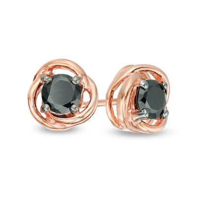 0.58 CT. T.W. Black Diamond Solitaire Open Swirl Frame Stud Earrings in 10K Rose Gold