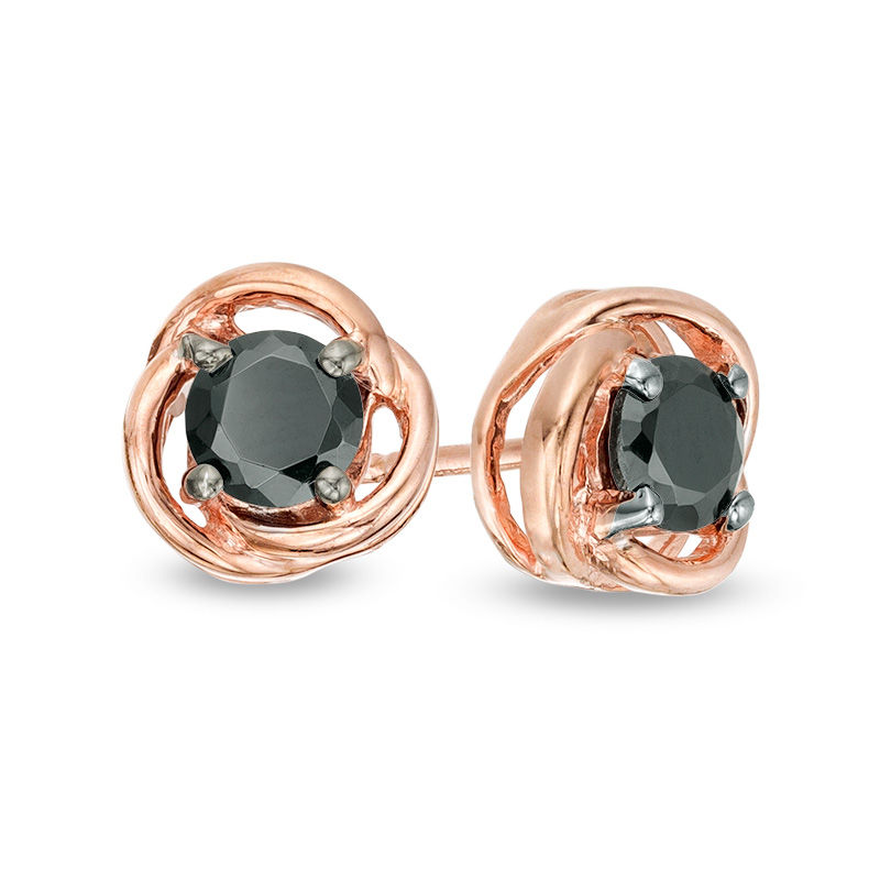0.58 CT. T.W. Black Diamond Solitaire Open Swirl Frame Stud Earrings in 10K Rose Gold|Peoples Jewellers