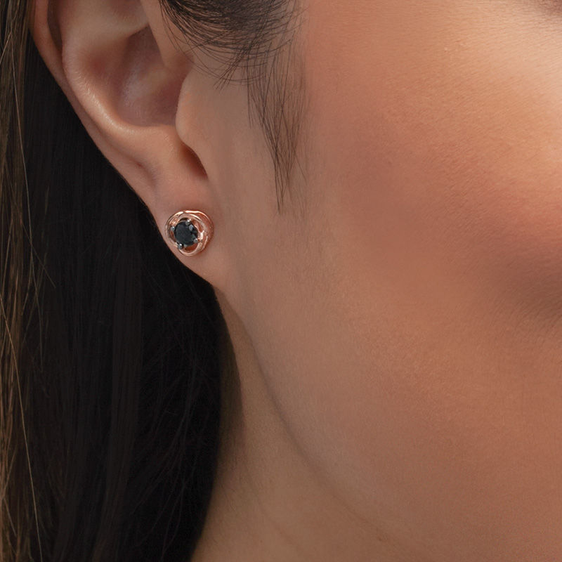 0.58 CT. T.W. Black Diamond Solitaire Open Swirl Frame Stud Earrings in 10K Rose Gold|Peoples Jewellers