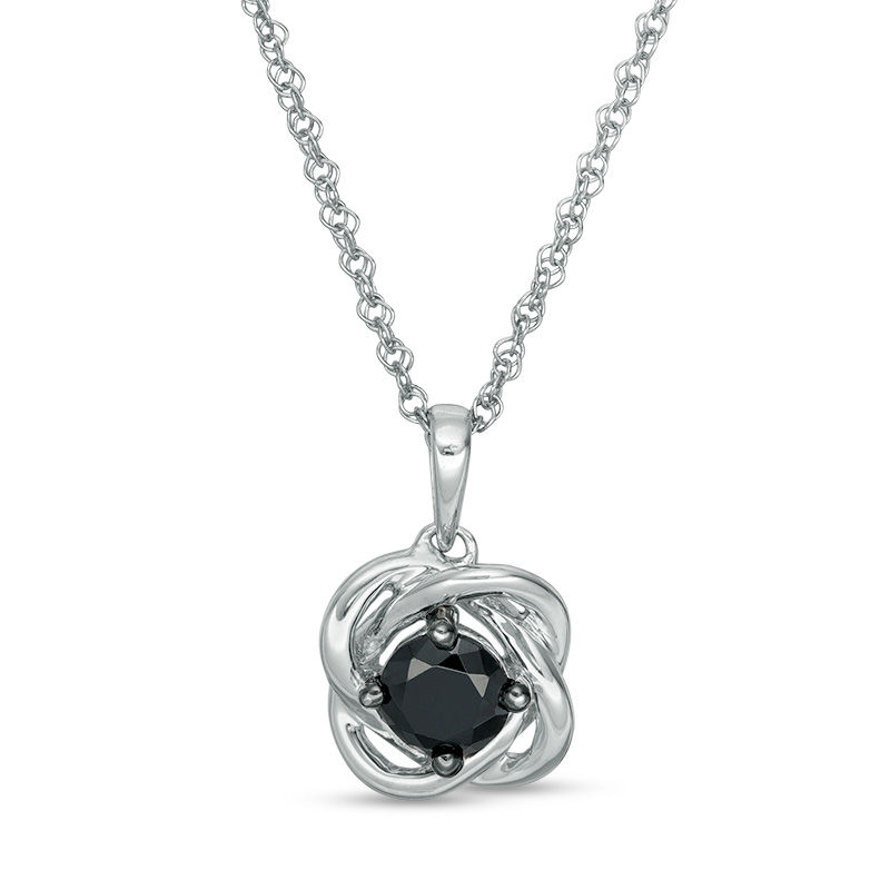 Main Image 1 of 0.37 CT. Black Diamond Solitaire Love Knot Pendant in 10K White Gold