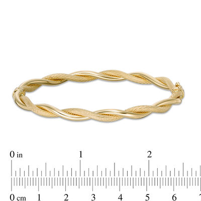 5.0mm Multi-Finish Twisted Ribbons Hinged Bangle in 14K Gold