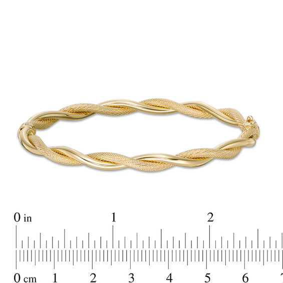 5.0mm Multi-Finish Twisted Ribbons Hinged Bangle in 14K Gold