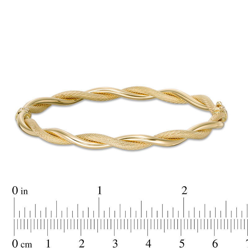 5.0mm Multi-Finish Twisted Ribbons Hinged Bangle in 14K Gold|Peoples Jewellers