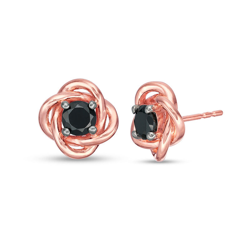 0.58 CT. T.W. Black Diamond Solitaire Love Knot Stud Earrings in 10K Rose Gold|Peoples Jewellers