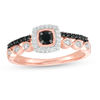 3.3mm Black Spinel and 0.085 CT. T.W. Diamond Cushion Frame Double Row Ring in 10K Rose Gold