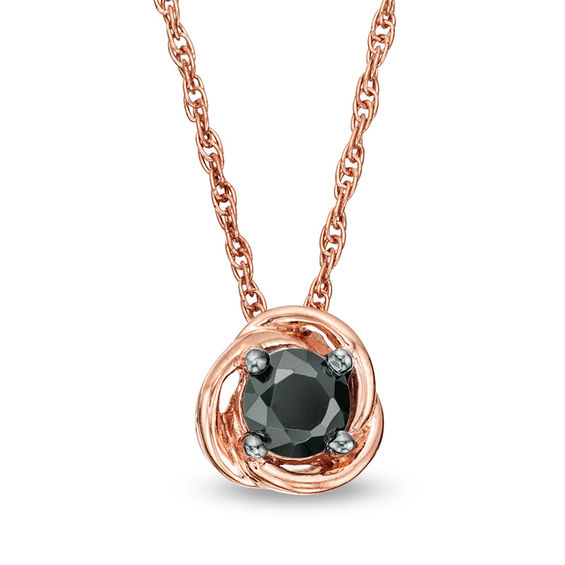 0.18 CT. Black Diamond Solitaire Swirl Frame Pendant in 10K Rose Gold