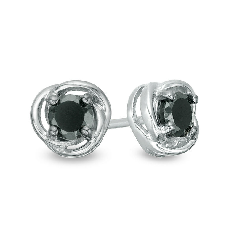 0.29 CT. T.W. Black Diamond Solitaire Swirl Frame Stud Earrings in 10K White Gold