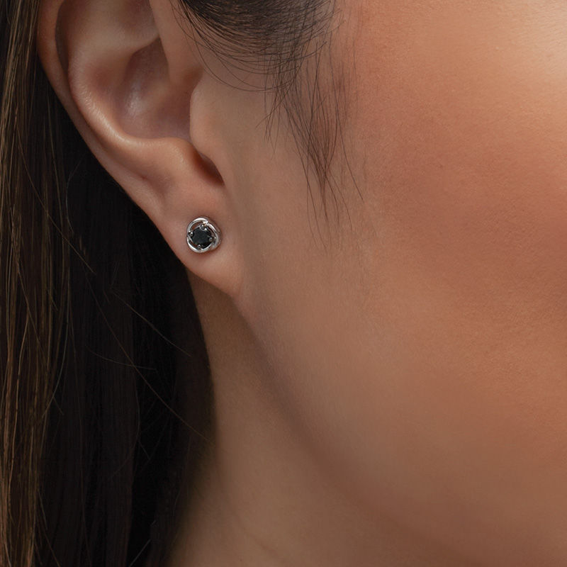 0.29 CT. T.W. Black Diamond Solitaire Swirl Frame Stud Earrings in 10K Gold|Peoples Jewellers