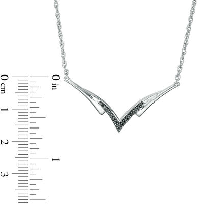 0.18 CT. T.W. Enhanced Black and White Diamond Reversible "V" Necklace in Sterling Silver and 10K Gold - 16.96"