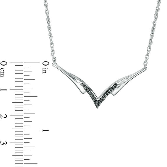 0.18 CT. T.W. Enhanced Black and White Diamond Reversible "V" Necklace in Sterling Silver and 10K Gold - 16.96"