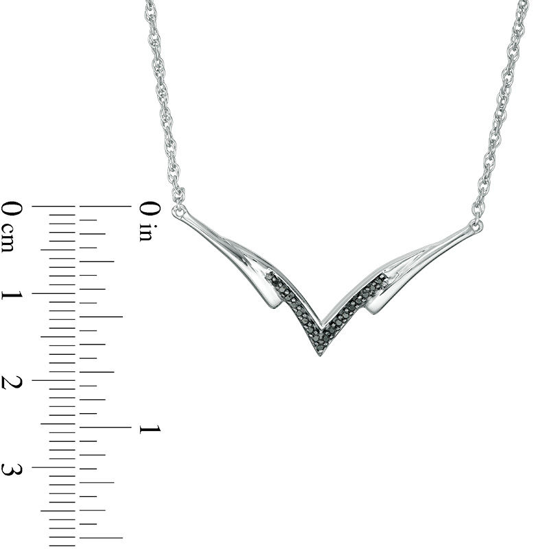 0.18 CT. T.W. Enhanced Black and White Diamond Reversible "V" Necklace in Sterling Silver and 10K Gold - 16.96"|Peoples Jewellers
