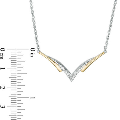 0.18 CT. T.W. Enhanced Black and White Diamond Reversible "V" Necklace in Sterling Silver and 10K Gold - 16.96"