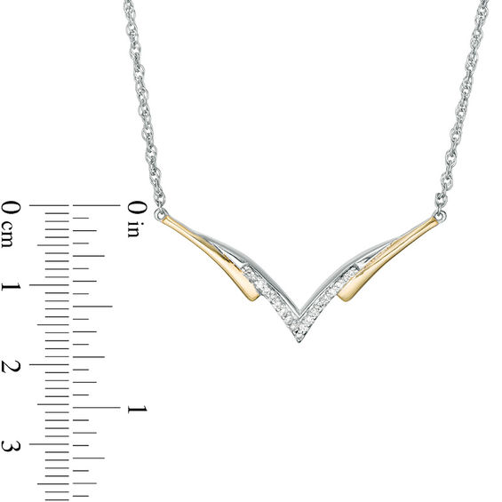 0.18 CT. T.W. Enhanced Black and White Diamond Reversible "V" Necklace in Sterling Silver and 10K Gold - 16.96"