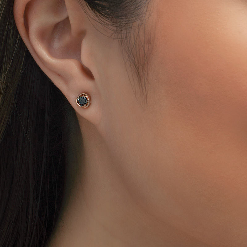 0.29 CT. T.W. Black Diamond Solitaire Swirl Frame Stud Earrings in 10K Rose Gold|Peoples Jewellers