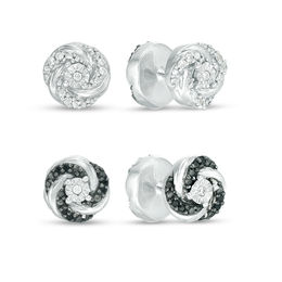 0.145 CT. T.W. Enhanced Black and White Diamond Reversible Swirl Stud Earrings in Sterling Silver