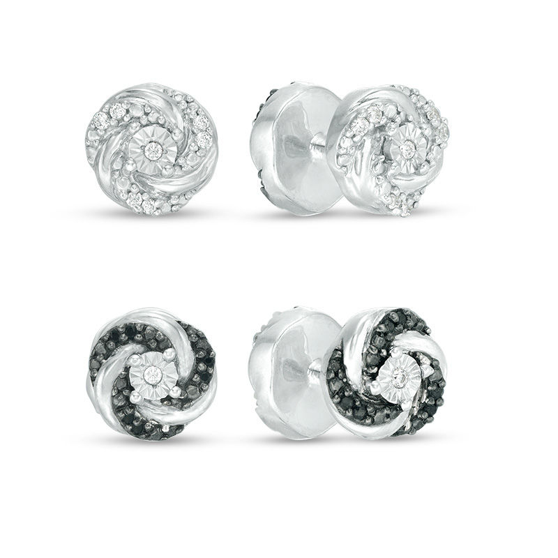 0.145 CT. T.W. Enhanced Black and White Diamond Reversible Swirl Stud Earrings in Sterling Silver|Peoples Jewellers