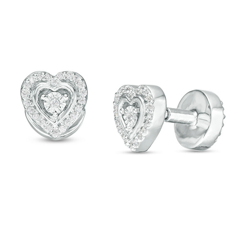 0.29 CT. T.W. Enhanced Black and White Diamond Reversible Heart and Circle Stud Earrings in Sterling Silver|Peoples Jewellers