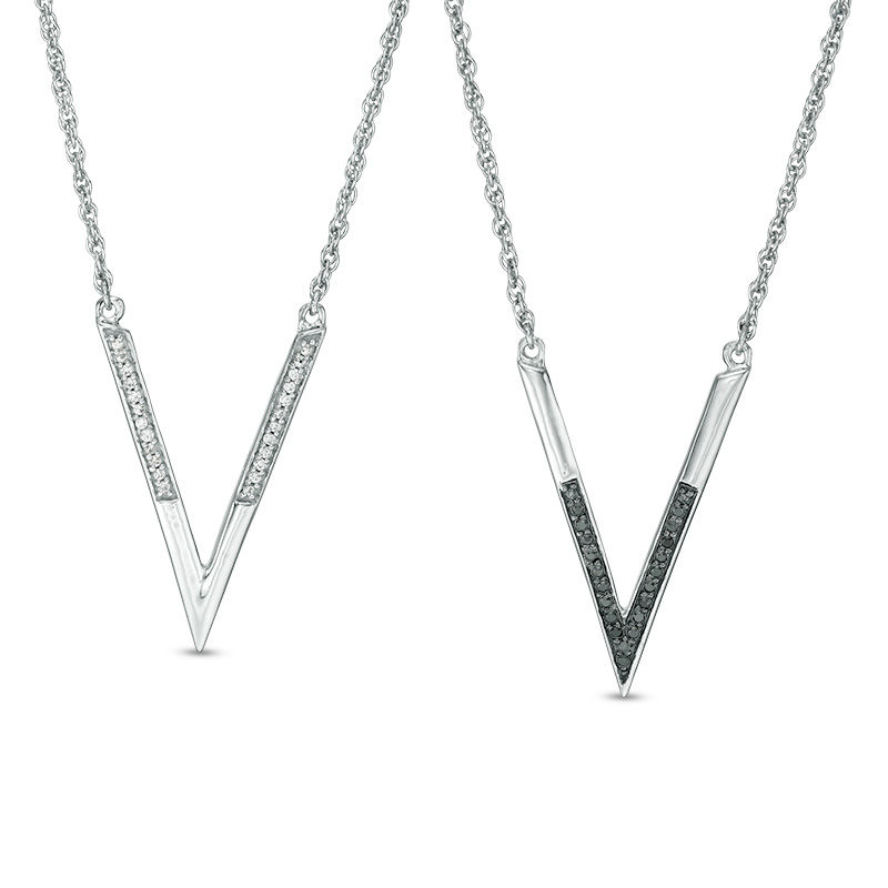 0.146 CT. T.W. Enhanced Black and White Diamond Reversible Deep "V" Necklace in Sterling Silver - 17.06"|Peoples Jewellers