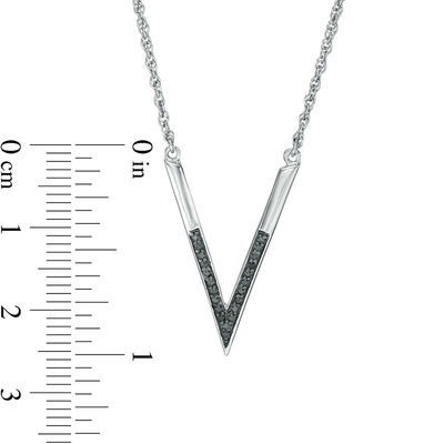 0.146 CT. T.W. Enhanced Black and White Diamond Reversible Deep "V" Necklace in Sterling Silver - 17.06"