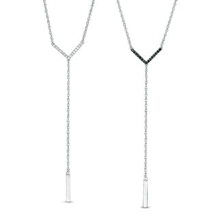 0.18 CT. T.W. Enhanced Black and White Diamond Reversible "Y" Necklace in Sterling Silver - 17.35"