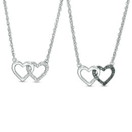 0.115 CT. T.W. Enhanced Black and White Diamond Reversible Interlocking Hearts Necklace in Sterling Silver - 17.37&quot;
