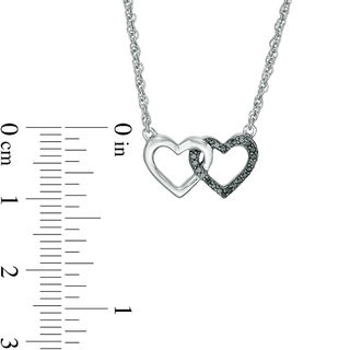 0.115 CT. T.W. Enhanced Black and White Diamond Reversible Interlocking Hearts Necklace in Sterling Silver - 17.37"