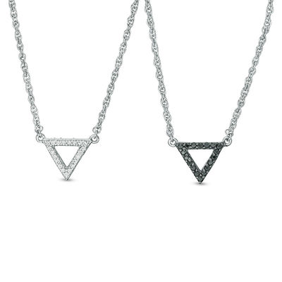 0.146 CT. T.W. Enhanced Black and White Diamond Reversible Triangle Outline Necklace in Sterling Silver - 17.63"