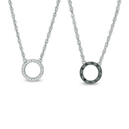 0.086 CT. T.W. Enhanced Black and White Diamond Reversible Circle Outline Necklace in Sterling Silver - 17.8&quot;