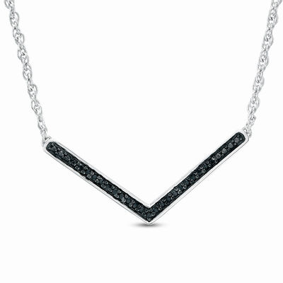 0.146 CT. T.W. Enhanced Black and White Diamond Reversible Chevron Necklace in Sterling Silver - 16.9"