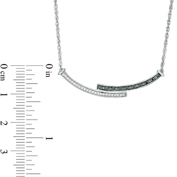 0.18 CT. T.W. Enhanced Black and White Diamond Reversible Curved Bypass Bar Necklace in Sterling Silver - 16.58"