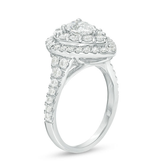 1.75 CT. T.W. Certified Canadian Pear-Shaped Diamond Double Frame Bridal Set in 14K White Gold (I/I1)