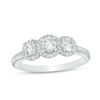 0.95 CT. T.W. Certified Canadian Diamond Frame Three Stone Engagement Ring in 14K White Gold (I/I1)