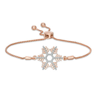 Diamond Accent Snowflake Bolo Bracelet in Sterling Silver and 14K Rose Gold Plate - 9.5"