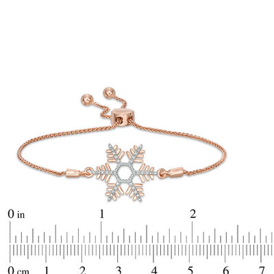 Diamond Accent Snowflake Bolo Bracelet in Sterling Silver and 14K Rose Gold Plate - 9.5"