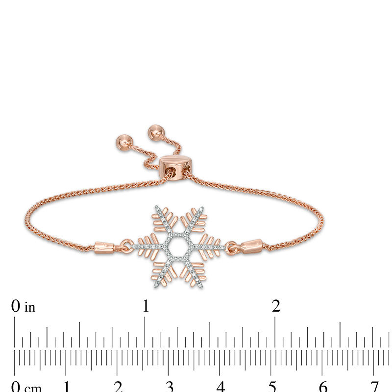 Diamond Accent Snowflake Bolo Bracelet in Sterling Silver and 14K Rose Gold Plate - 9.5"|Peoples Jewellers