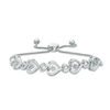 Diamond Accent Sideways Multi-Hearts Bolo Bracelet in Sterling Silver - 9.5"