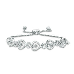 Diamond Accent Sideways Multi-Hearts Bolo Bracelet in Sterling Silver - 9.5&quot;