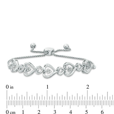 Diamond Accent Sideways Multi-Hearts Bolo Bracelet in Sterling Silver - 9.5"