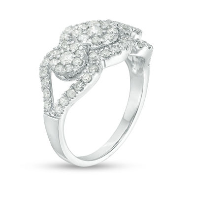 0.95 CT. T.W. Composite Diamond Three Stone Frame Engagement Ring in Sterling Silver