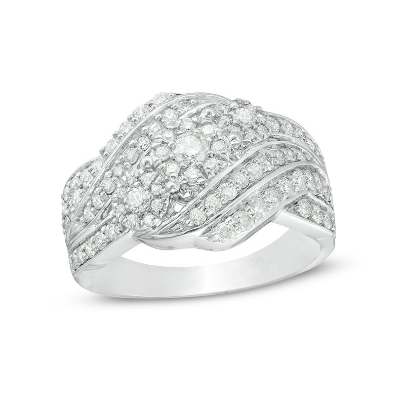 0.95 CT. T.W. Composite Diamond Three Stone Swirl Bypass Ring in Sterling Silver|Peoples Jewellers