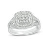 Thumbnail Image 0 of 0.45 CT. T.W. Composite Diamond Double Cushion Frame Split Shank Engagement Ring in Sterling Silver