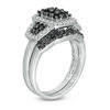 Thumbnail Image 1 of 0.95 CT. T.W. Composite Enhanced Black and White Diamond Three Stone Rectangular Frame Bridal Set in Sterling Silver