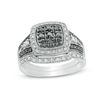 Thumbnail Image 0 of 0.45 CT. T.W. Black and White Multi-Diamond Cushion Frame Vintage-Style Bridal Set in Sterling Silver