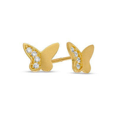 Child's Cubic Zirconia Butterfly Stud Earrings in 10K Gold