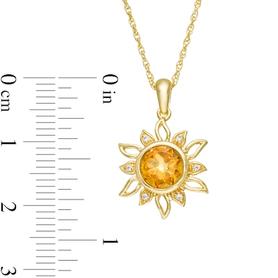 7.0mm Citrine and Lab-Created White Sapphire Sunburst Pendant in Sterling Silver with 14K Gold Plate