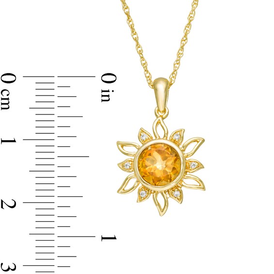 7.0mm Citrine and Lab-Created White Sapphire Sunburst Pendant in Sterling Silver with 14K Gold Plate