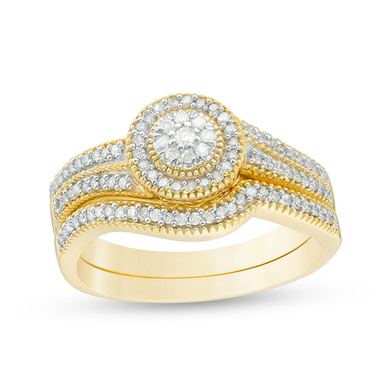 0.29 CT. T.W. Composite Diamond Frame Milgrain Bridal Set in 10K Gold|Peoples Jewellers